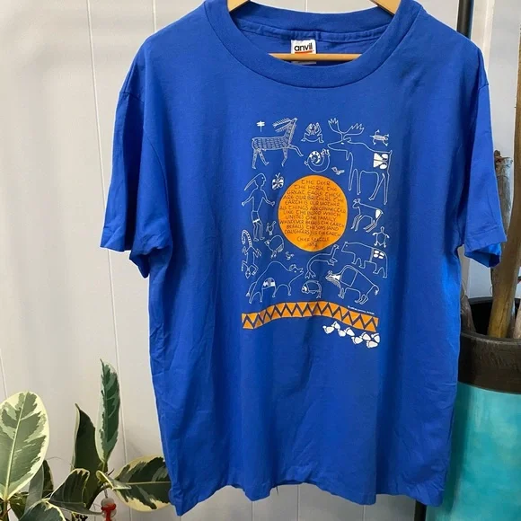 Vintage Rare Penny Jackim Chief Seattle Native American Single Stitch Shirt Blue - Picture 1 of 9